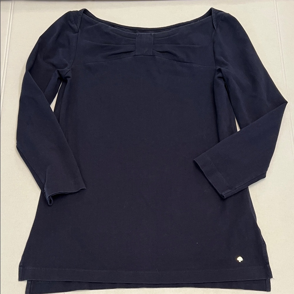 KATE SPADE NAVY BLUE COTTON PREPPY BOW FRONT TOP SIZE SMALL